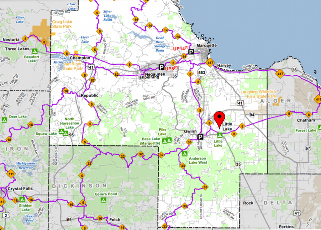 Snowmobile map of the Central U.P.