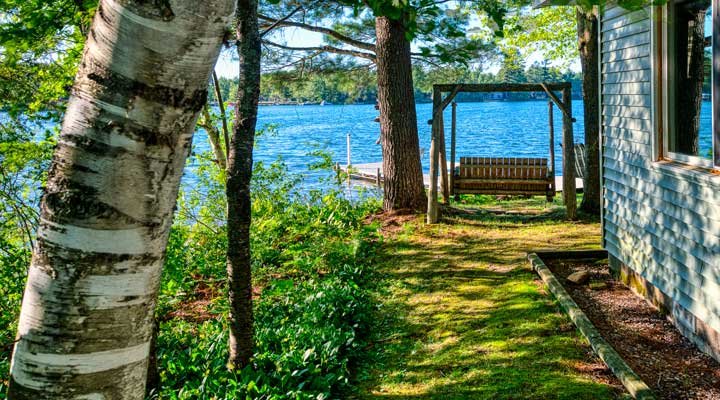 Bench swing in front of the lake