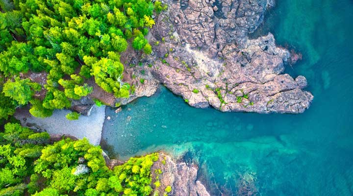 An overhead view of Black Rocks in Marquette